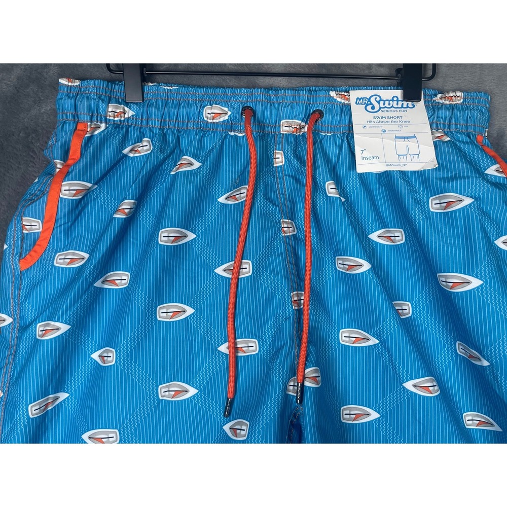 NWT Mr. Swim Mens XL Blue Surfboard Print Swim Shorts 7 Inch Inseam New